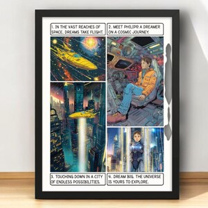 Custom Cartoon Portrait, Nerdy Gift, Fairy Tale Story Art, Birthday Surprise, Fun Comic Strip Illustration, Personalized Comic Book Poster