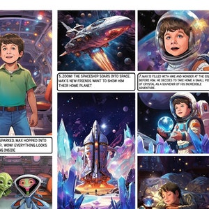 Personalisiertes Weltraumabenteuer Comic, individuelles digitales Poster für Kinder, illustriert vom Foto, einzigartiges Geschenk für Familien, herunterladbare Grafik