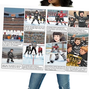 Benutzerdefiniertes Hockey-Comic-Buch, personalisierte Hockey-Geschichte für Kinder, einzigartiges Sportfangeschenk, illustriertes Karikatur-Plakat, benutzerdefinierte Eishockey-Kunst