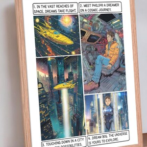 Personalized Superhero Gift, Personalized Comic Poster for Kids, Custom Adventure Story Art, Unique Gift for Children, Futuristic Wall Art