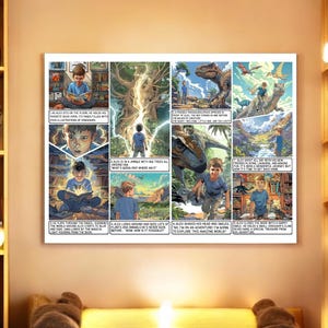 Póster de cómic personalizado, historia ilustrada personalizada para niños, obra de arte de aventura de fantasía única, regalo de dibujos animados digitales para fanáticos de los superhéroes