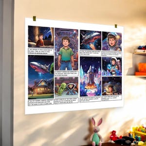 Cómic espacial personalizado para niños, póster de aventuras de astronautas personalizado, regalo de cumpleaños único para hijo, sobrino o ahijado, arte mural de ciencia ficción