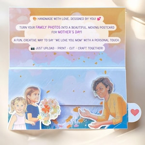 Gepersonaliseerde pop-upkaart voor moeder, geïllustreerde aangepaste 3D-wenskaart, uniek cadeau voor moeder, interactief familiesouvenir, Moederdagkaart