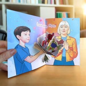 Cartão de felicitações pop-up para a mãe, cartão de flores 3D feito à mão com amor, perfeito para o dia das mães, aniversário ou qualquer presente de ocasião especial das crianças