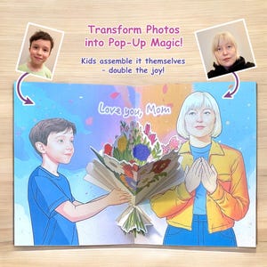 Tarjeta desplegable con foto, regalo DIY con flores 3D para mamá o un ser querido, postal personalizada para un niño, felicitación de cumpleaños o del Día de la Madre.