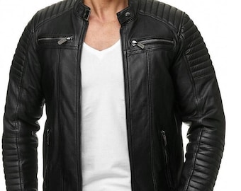 NWT Mens Black Genuine Leather Slim Fit Jacket Stylish, Trendy, High-Quality Fashion Leather Jacket | Men Vintage Biker Leather Jacket |
