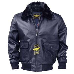 Blouson aviateur en cuir véritable bleu marine G-1 pour homme, WWII, doublure matelassée chaude | EXPÉDITION RAPIDE |  Retour gratuit