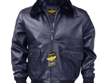 Men WWII Navy G-1 Genuine Leather Flight Bomber Jacket With Warm Quilted Lining | FAST SHIPING |  Free Return
