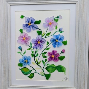 Sea Glass Floral Art: Periwinkle Framed Coastal Wall Hanging