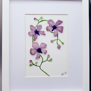 Purple Orchid Sea Glass Art, Framed Coastal Wall Decor