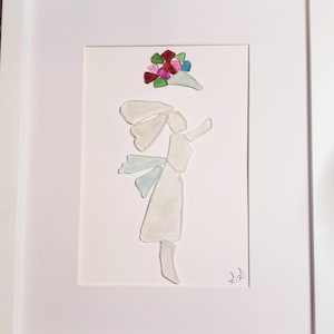 Wedding sea glass art. Bride and  Bouquet wedding scene.&quot;Catch&quot; Genuine seaglass art. Gift for the bride. Wedding bridal shower gift.