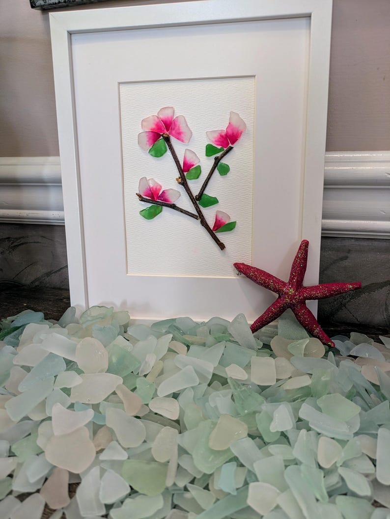 Pink Sea Glass Flower Art: Framed Beach Glass Wall Hanging - Etsy