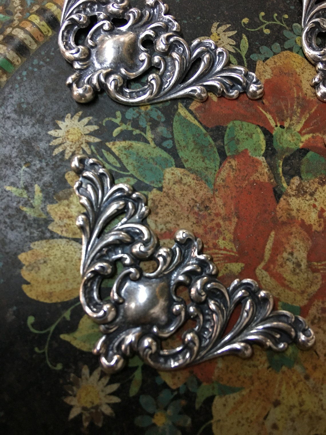 Four Decorative Metal Corner Pieces Silver Plated Etsy