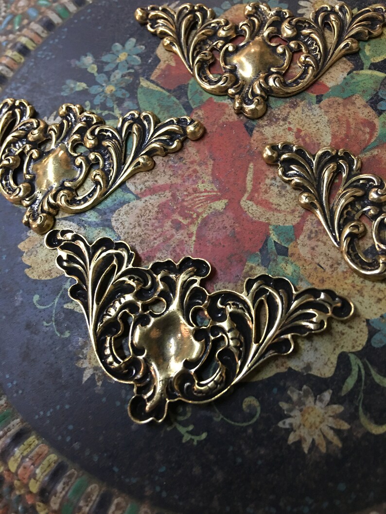 Four Decorative Metal Corner Pieces Silver Plated Etsy