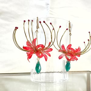Flower earrings - gorgeous red flower accessories red spider lily Lycoris Resin Flower*&quot;3D Nail Art Flower&quot; made in japan