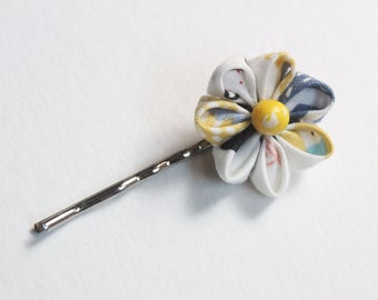 Blue and Yellow Tsumami Zaiku Hair Pin