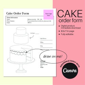 Cake Order Form, Canva Template Easy to Edit and Personalize, For Small Businesses