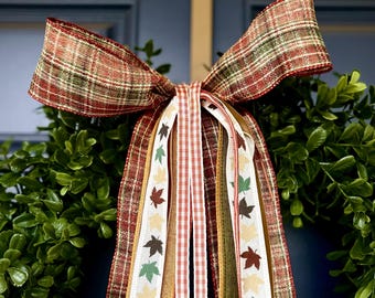 Lazo de hojas otoñales para corona de puerta, lazo con clip para corona, decoración cambiante para puerta, cinta de hojas de otoño, adorno exterior, lazo para corona de porche delantero