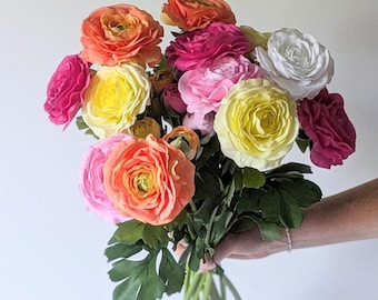 Tallo de ranúnculo artificial realista, flor de tacto real, arreglo floral artificial realista para ramo de boda, ramo de flores coloridas