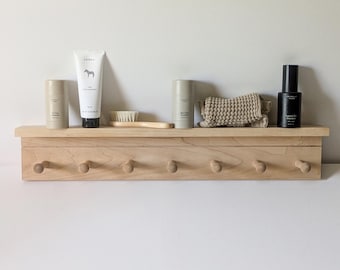 Perchero Shaker con estante, gancho de madera de arce hecho a mano para toallas, estante de baño y gancho, perchero hecho a medida, perchero de pared para niños