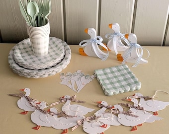 Artículos para fiestas de gansos graciosos Lindos artículos de Gingham para primer cumpleaños, segundo baby shower, decoración de gansos, chispas para mamá, primera fiesta de bebé, fiesta infantil de patos seleccionada