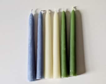 Vela cónica de cera de abeja, vela de varilla de color suave para decoración del hogar estilo cottagecore, vela de repisa, vela de cera de abeja color salvia, vela azul empolvado, marfil, 8 pulgadas