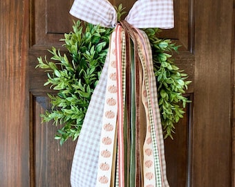 Custom pumpkin bow for door wreath clip on bow changeable decor front door fall wreath bow pumpkin gingham ribbon bow fall theme door decor