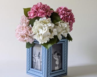 Jarrón para flores con expositor de fotos para mesa de eventos, centro de mesa para fotos de boda, decoración del hogar estilo cottagecore, regalo para mamá, regalo de nieto/a personalizado