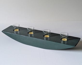 Centro de mesa de madera para velas votivas, candelabro rústico personalizado estilo cottagecore, centro de mesa de granja, regalo para ella, alta gama.