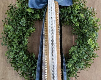 Dusty Blue Christmas Bow for Wreath Home Decor Gold Blue Holiday Home Piece for Porch Wreath Bow Door Wreath Decor for the Holiday Home Gift