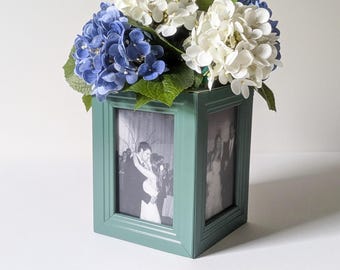 Jarrón de flores personalizado con fotos para centro de mesa de boda, soporte para flores, decoración de mesa de recepción para arreglo floral de la mesa de recepción de boda