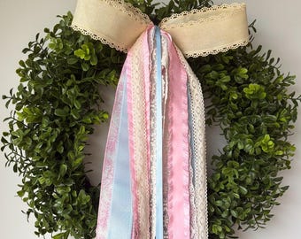 Lazo para niña para corona de puerta, lazo elegante para decoración del hogar, inspiración para baby shower de niña, lazo de estilo femenino con clip para ventana