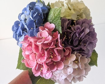 Ramo de flores artificiales de hortensias, tallos artificiales, ramo para arreglos florales de boda, hortensias artificiales para decoración del hogar, conjunto de flores de colores
