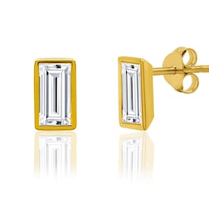 Emerald Cut Lab Grown Diamonds Solitaire Stud Earrings 0.25 CTW 10KT Yellow Gold
