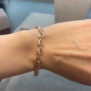 Tennis Bracelet With Pear Shaped Created Pink Sapphire Stones