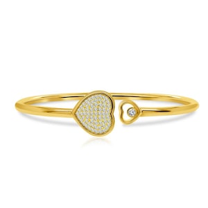 Heart Sterling Silver Bangle Set With CZ’s