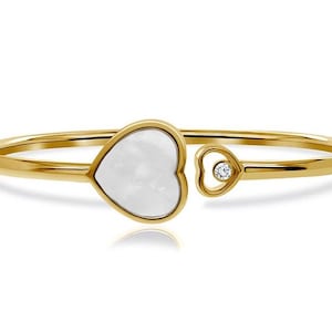 Heart Sterling Silver Bangle With Created Mother of Pearl