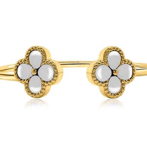 Clover Leaf Sterling Silver Bangle With Created Mother of Pearl