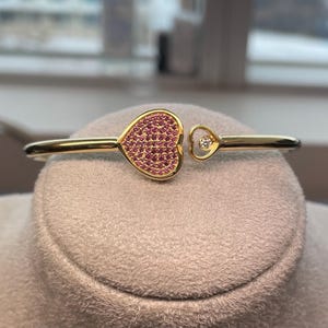 Heart Sterling Silver Bangle Set With Synthetic Rubies and CZ’s