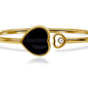 Heart Sterling Silver Bangle With Onyx