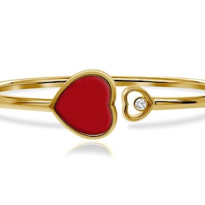Bracelet jonc coeur en argent sterling serti d'une ZC et de malachite rouge