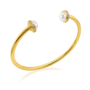 Sterling silver Bangle With Genuine Cultured Pearls & CZ Stones