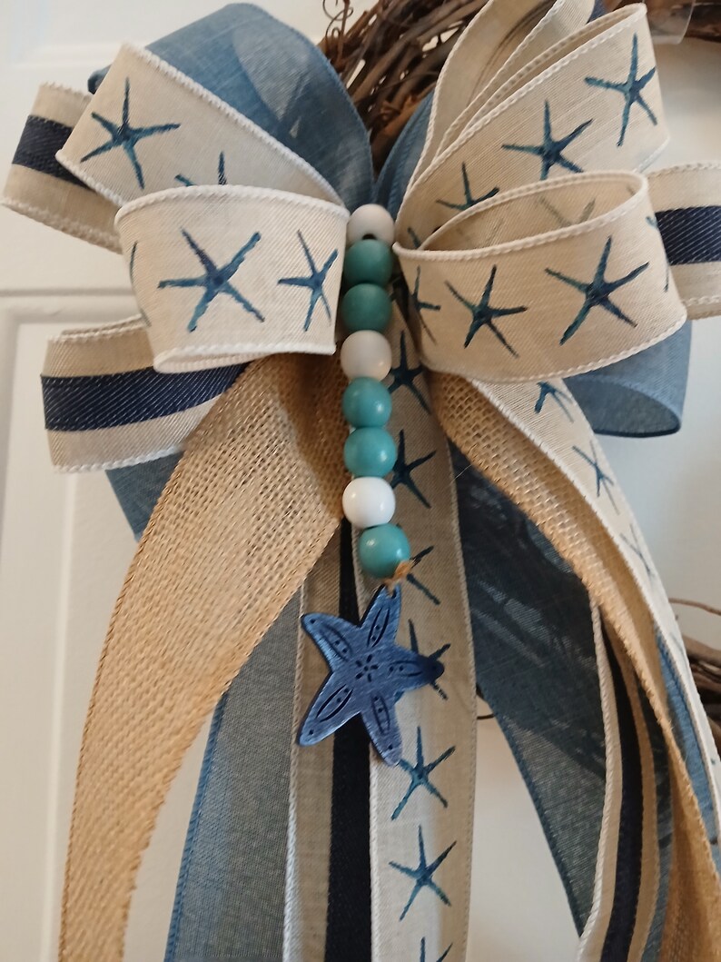 Coastal Bow. Starfish Ribbon. Summer Bow, Ocean, Beach - Etsy