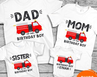 Fire Truck Birthday Family Shirts, Personalized Firefighter Birthday Boy Matching Tees,