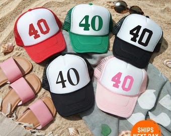 Custom 40th Birthday Trucker Hats, Custom Birthday Age Party Caps