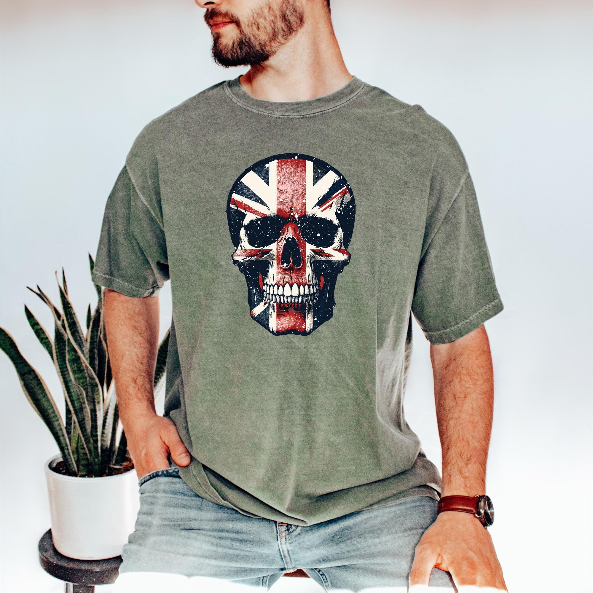 トップス Union Jack Whole Pattern Shirt Union Jack Patterned Skull Comfort Colors Shirt, Union Jack