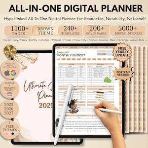 Digital Planner, GoodNotes Planner, Daily Weekly Monthly Journal, Digital Google Apple Calendar, 2025 - 2027 Dated Ipad Planner, Notability