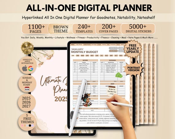 Digital Planner, GoodNotes Planner, Daily Weekly Monthly Journal, Digital Google Apple Calendar, 2026 - 2028 Dated Ipad Planner, Notability