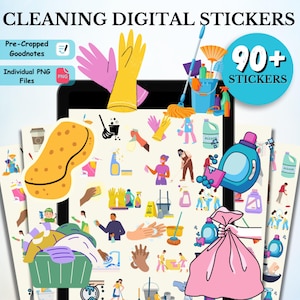 90+ Cleaning Digital Stickers Pack, House Chores Digital Stickers, Everyday Digital Stickers, Household Chores Digital Planner Stickers PNG