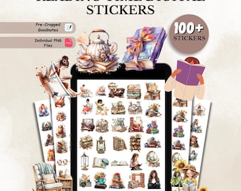 150 + Reading Time Digital Stickers, Bookworm Inspirational Stickers, Book Lover Goodnotes Stickers, Books Clipart, Reading Stickers PNG